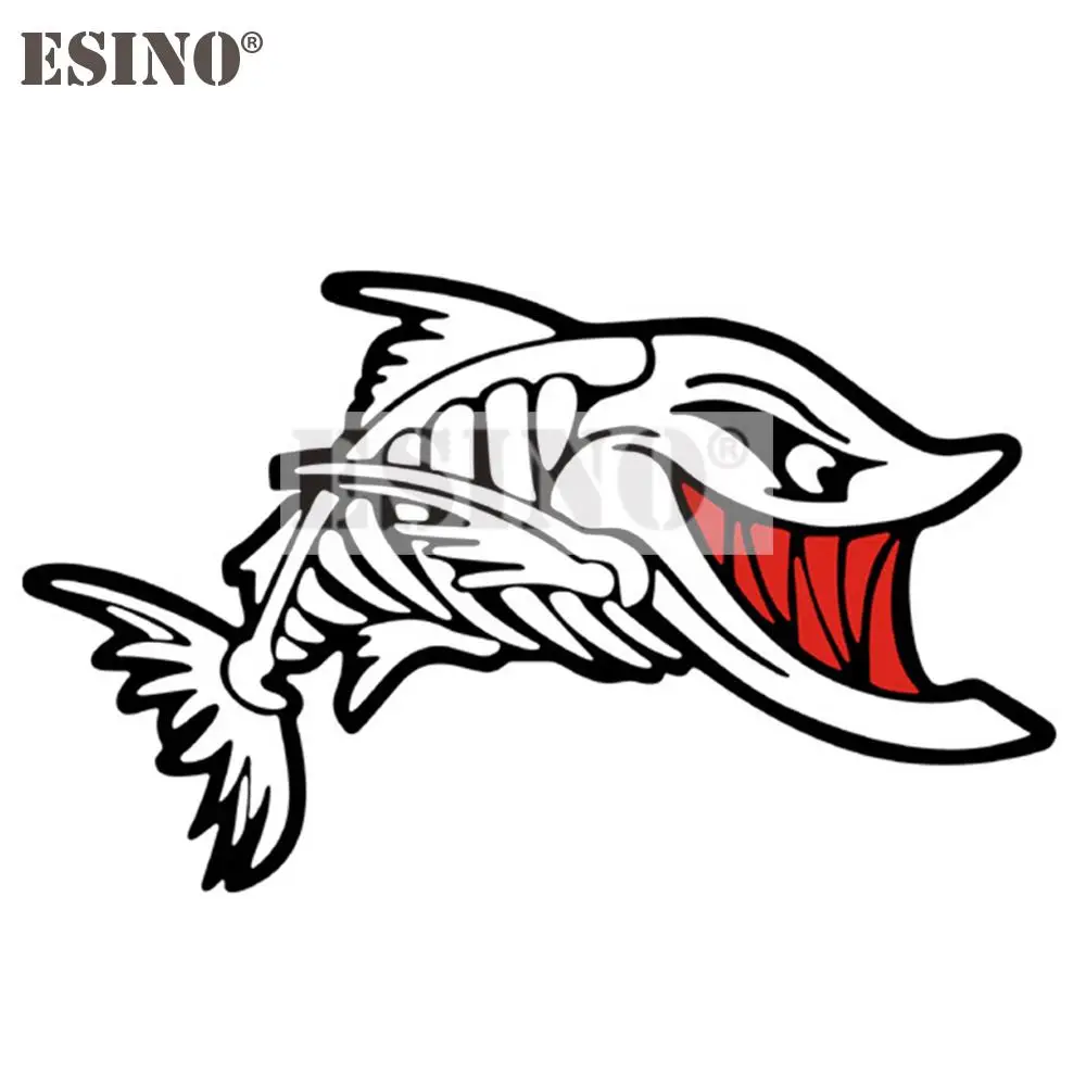 14x8cm Reflective Skeleton Fish Car Sticker PVC Waterproof Funny Shark Bone Auto Decal Motorcycle Boat Bumper Decor