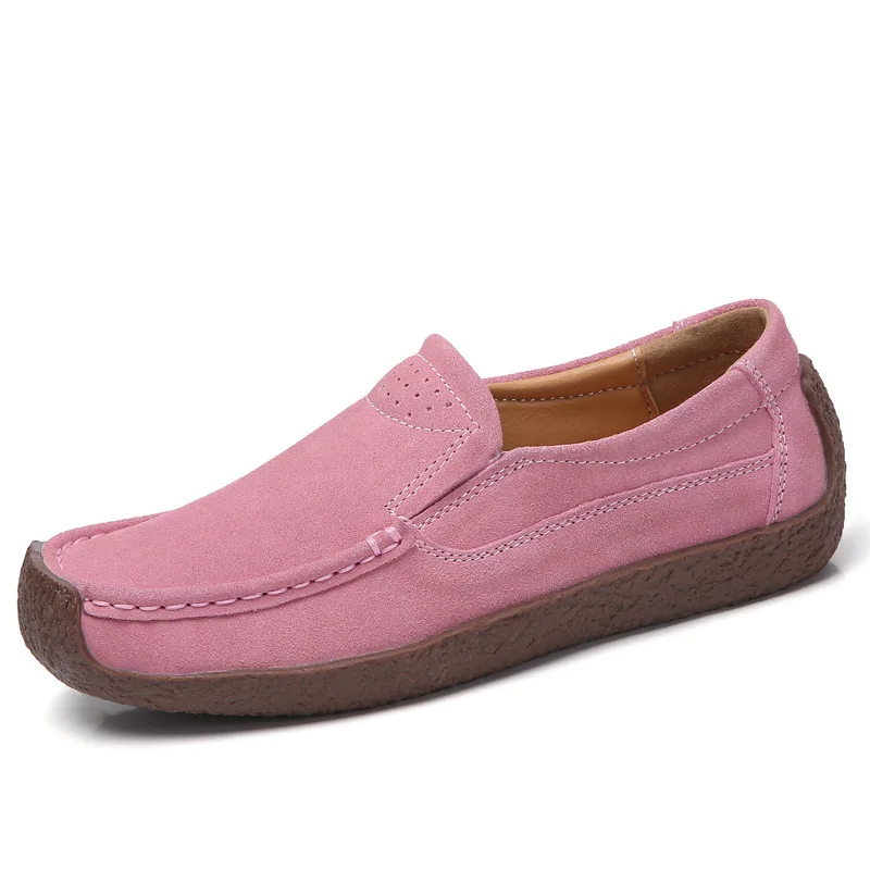 2026 New Spring Autumn Women Moccasins Suede Leather Flats Square Toe Comfortable Slip-on Shoes Fall Casual Apricot Loafers Lady