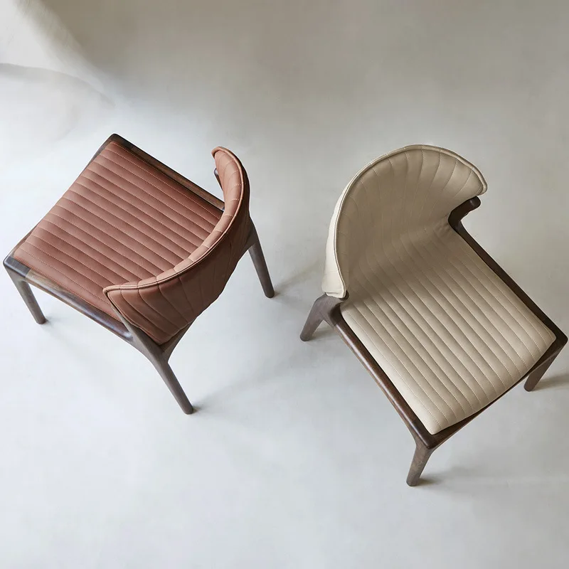 Italian Minimalist North American Black Walnut Armless Dining Chair Leather Backrest Soft Upholstery Foshan Furniture Factory