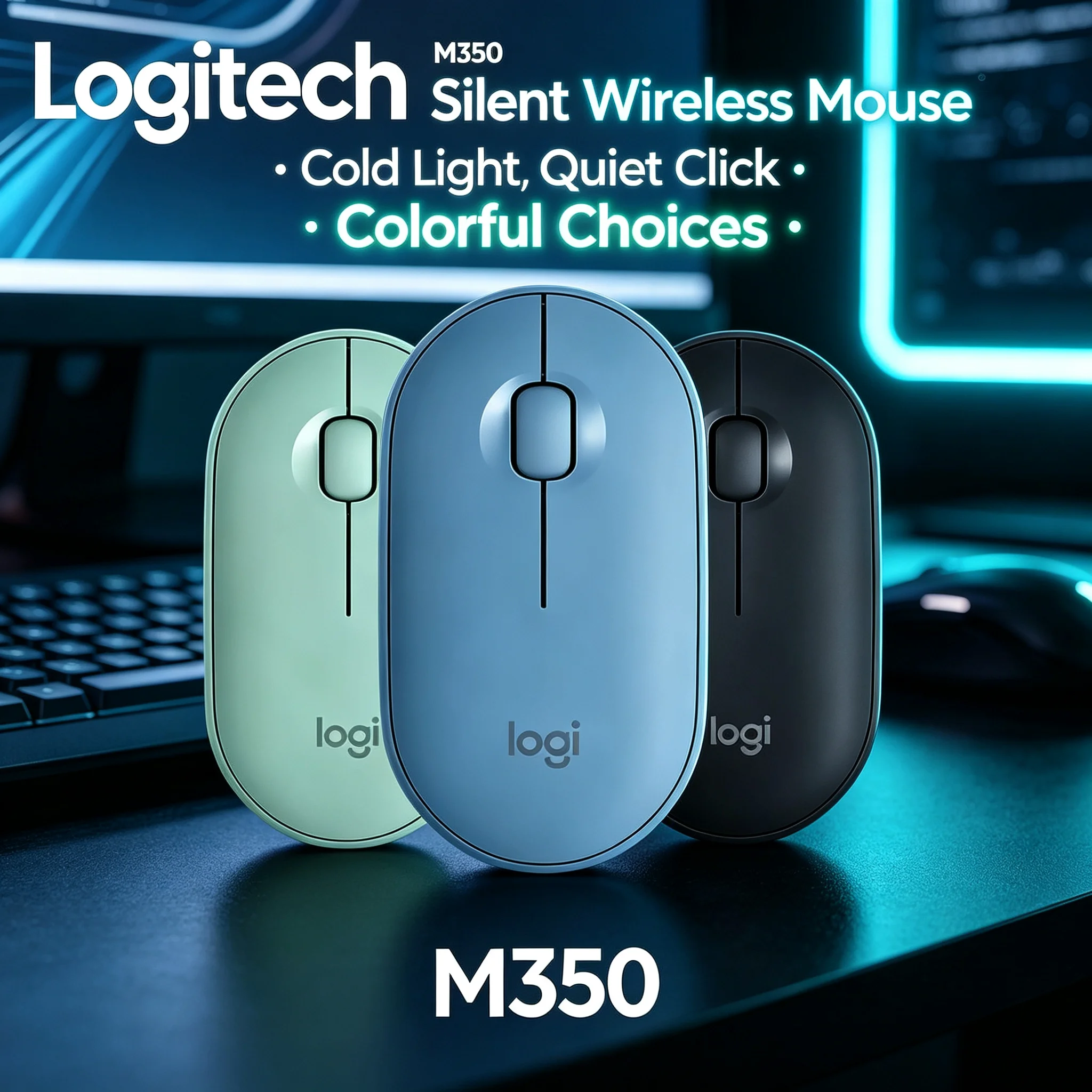 Slim Logitech M350 Pebble Wireless Quiet Mouse 2.4G Mice For Laptop Office Daily Use