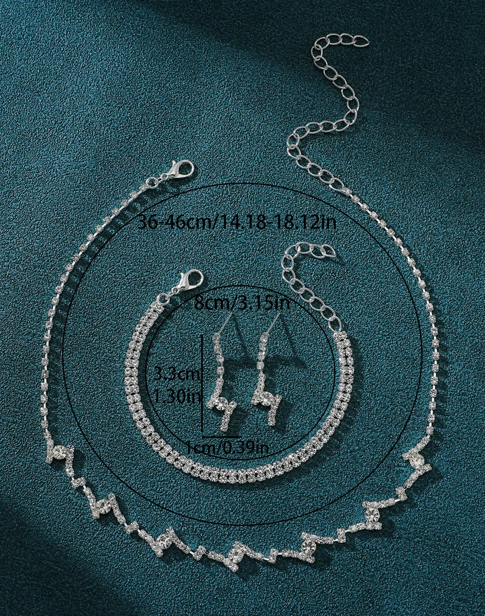 Серебряный свадебный комплект украшений с ожерельем, сережками и браслетом со стразами — коллекция для свадьбы и вечеринок