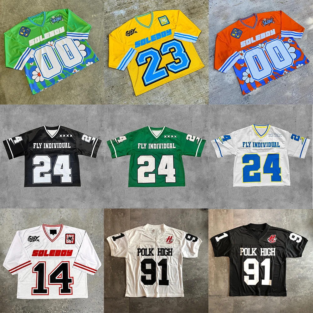 Streetwear Jersey Y2K T Shirt Harajuku Hip Hop Graphic Oversized Baseball Uniform Sportswear Jersey Men V Neck Short Sleeved Top