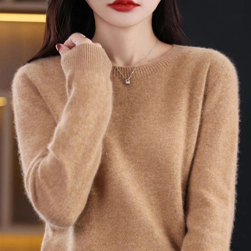 BELIARST Women\'s Sweater Spring Autumn New 100% Merino Wool Clothing Round Neck Knitted Pullover Casual Fashion Bottom Shirt