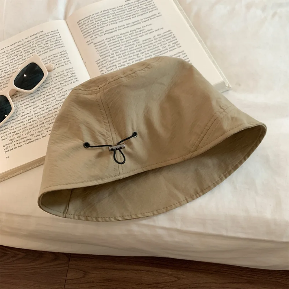

Fashion Sunscreen Bucket Hat Large Casual Beach Cap Solid Color Adjustable Drawstring Sunhat