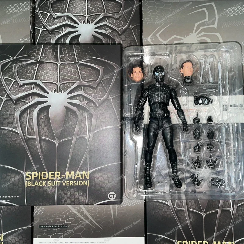 In Stock CT 14cm SHF Spider Man Black Suit Version Venom Tobey Spider Man 2099 Maguire Miquel KO Anime Action Figures Toys