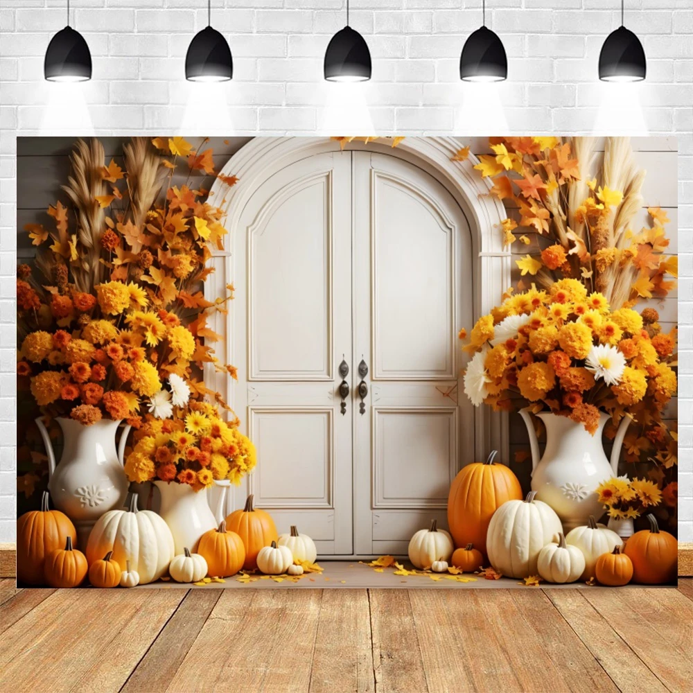 Fall Thanksgiving Backdrop Autumn Pumpkin Harvest Barn Background Hay Maple Leaves Baby Shower Banner Supplies Photo Booth Prop