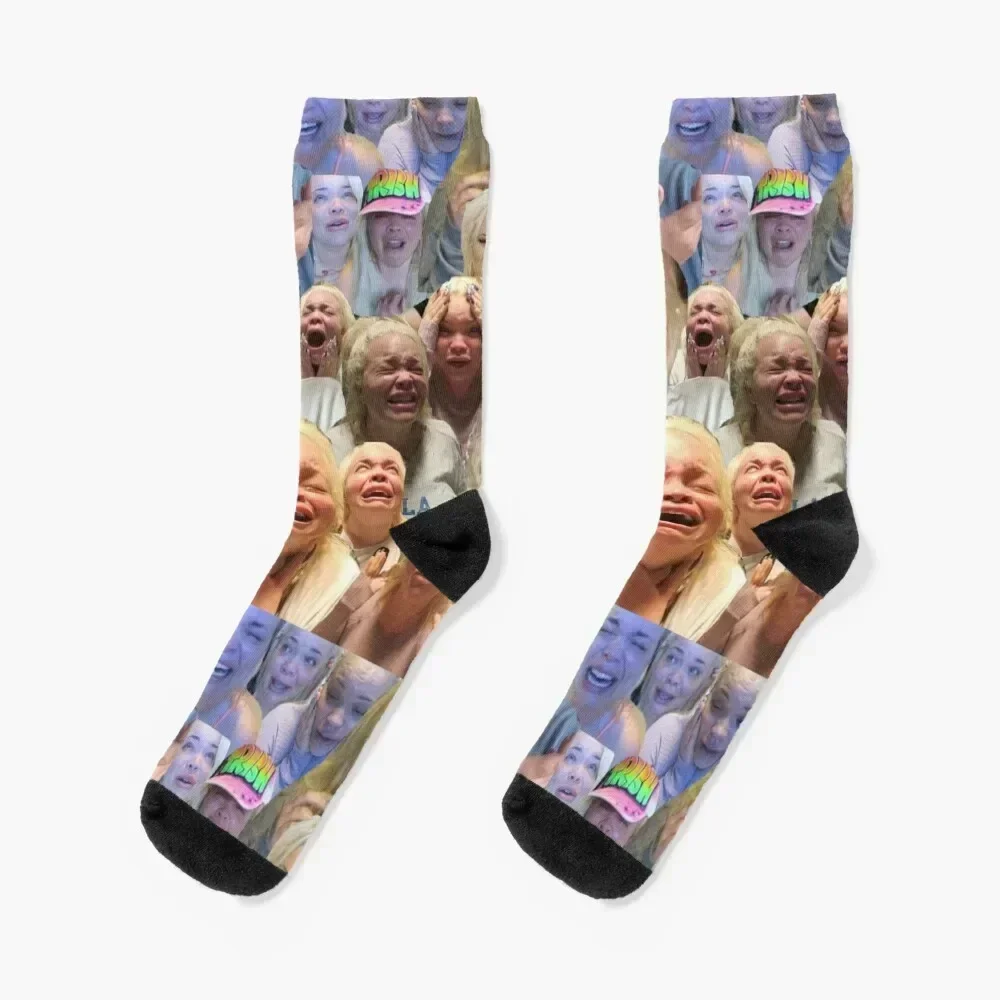 Trisha Pastas crying on her kitchen floor collage Socks man cartoon Socks Female Men's