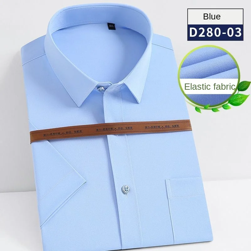 Stretch Short Sleeve Shirt Mens 2023 Spring Summer Non Iron Elastic Office Business Dress Shirt Social Classic Solid Color White