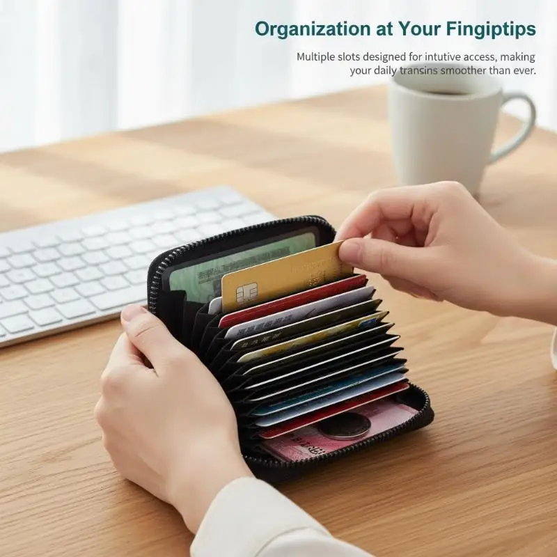 Handy PU Leather Zipper Wallet for Men and Women Compact Style for Efficient Card Storage