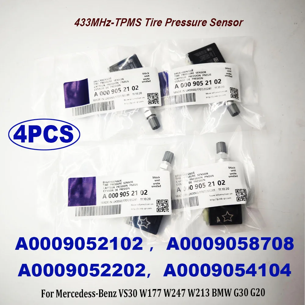 NEW 4PCS A0009052102 433MHz TPMS Tire Pressure Sensor For Mercedess-Benzz VS30 W247 W213 B-MW G30 G20 A0009058708 A0009052202