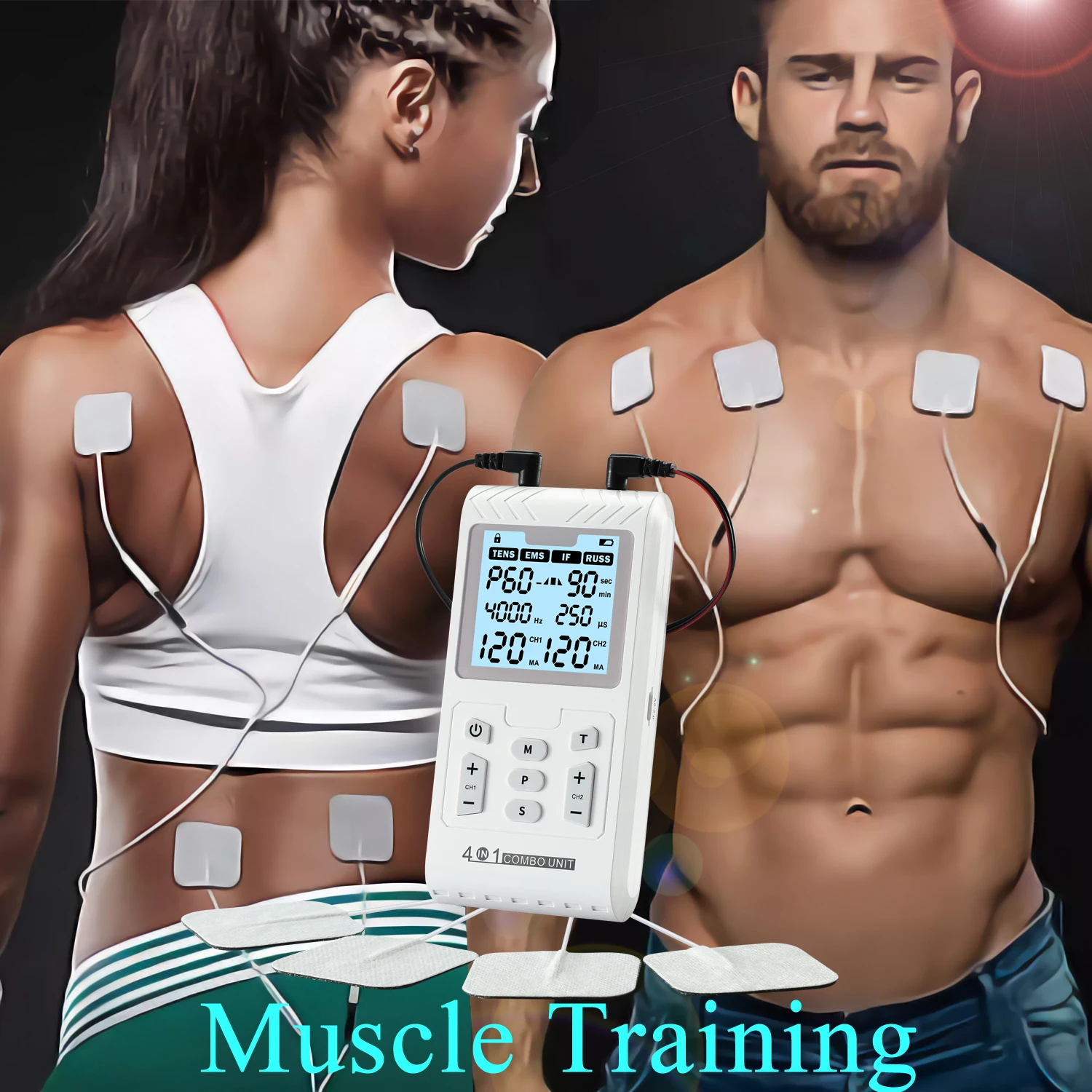 Adjustable High-Frequency Electrical Muscle Stimulator, Physiotherapy Massager, 4000Hz EMS Pulsed Electrical Stimulator