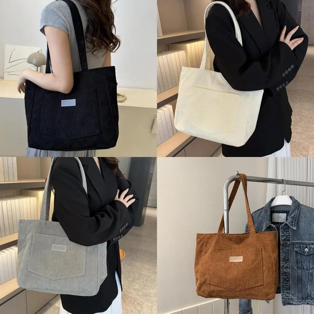 

Fashionable Color Corduroy Handbag Spacious Shoulder Bag With Pocket