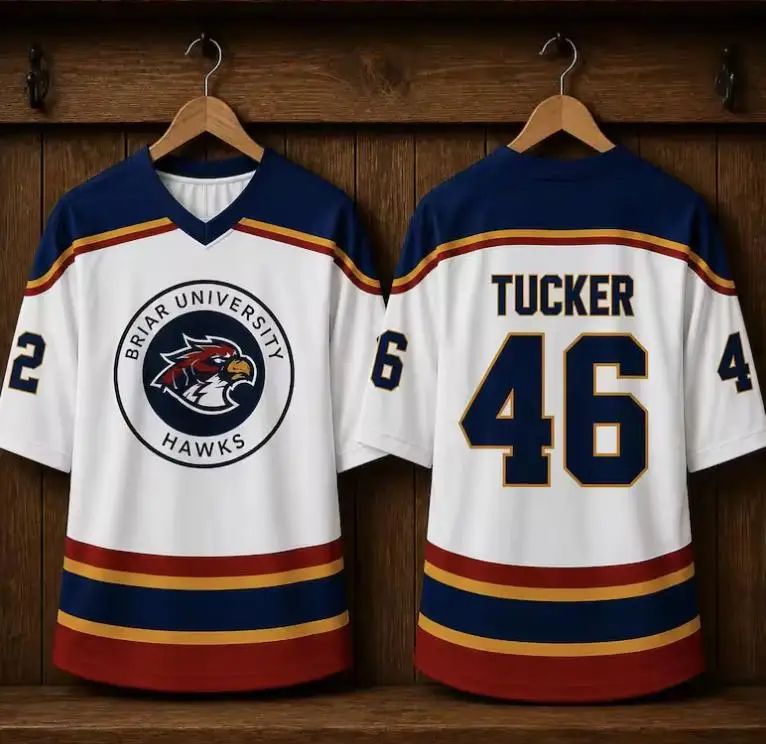 Briar University Hawks Hockey-Trikot Elle Kennedy Off-Campus Graham 44 Logan 22 Tucker 46 DiLaurentis 66 Cosplay Y2K Sportshirt – Detail 6