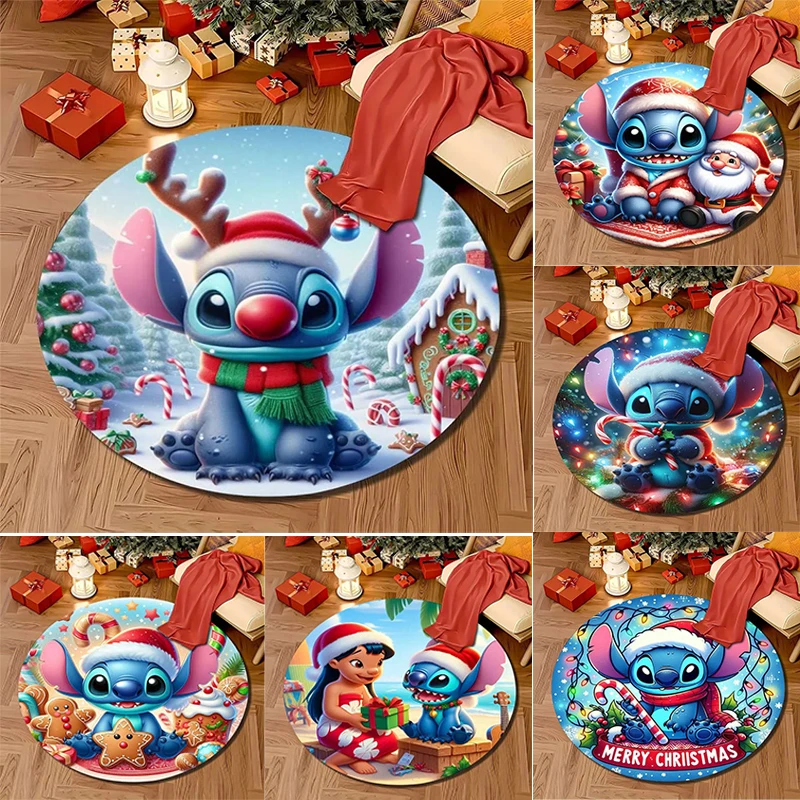 MINISO DISNEY Stitch Christmas Printed Round Rug Bedroom Living Room Carpte Doorma Sofa Table Home Area Rug Floor Mat Decor