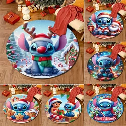 MINISO DISNEY Stitch Christmas Printed Round Rug Bedroom Living Room Carpte Doorma Sofa Table Home Area Rug Floor Mat Decor