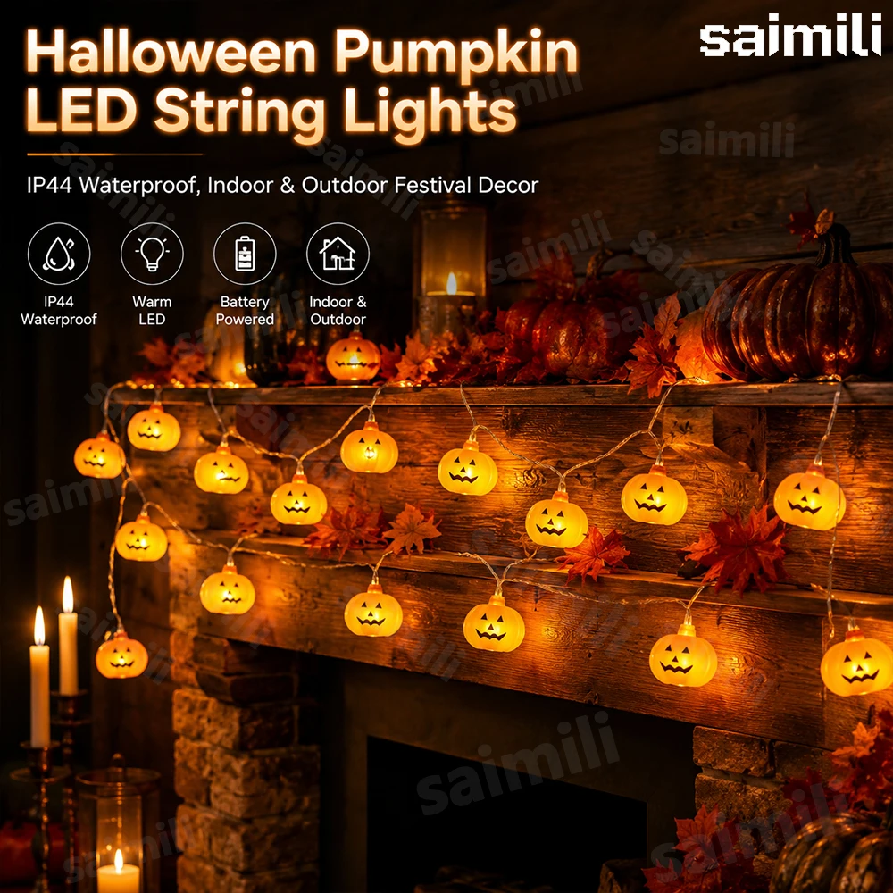 Home Decor Lighting Tricks - Kürbis-Lichterkette LED-Lichterkette Batteriebetrieben für Außenbereich, Zuhause,