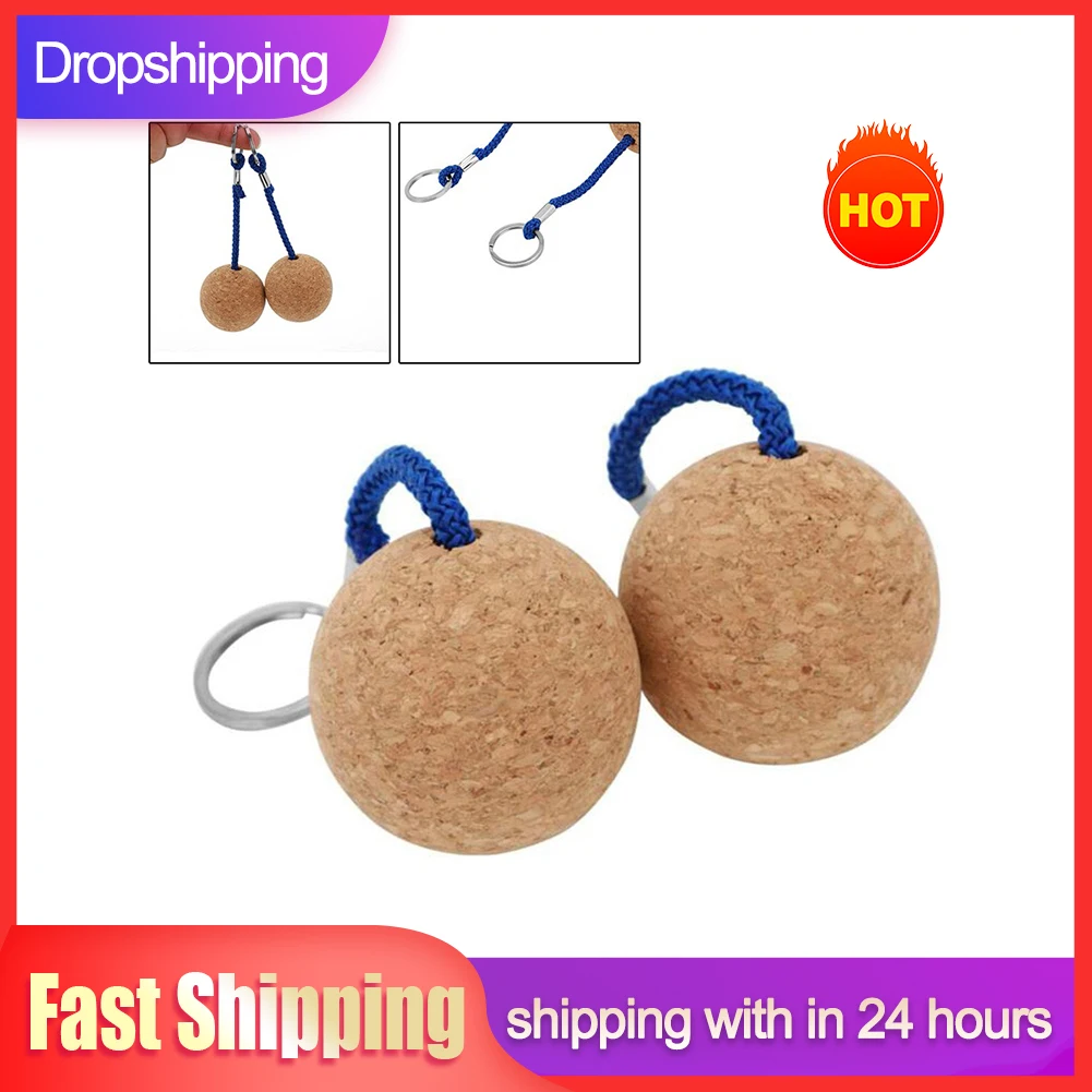 2Pcs 50mm Floating Cork Ball Key Ring Sailing Boat Float Buoyant Rope Ultraweight Wooden Keychain Keyring Kayak Accessories