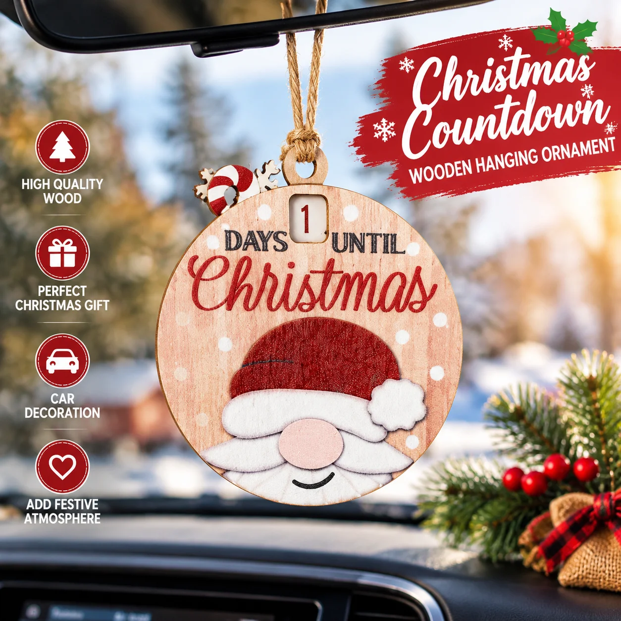 Christmas Countdown Wooden Ornament Rotatable Days Until Christmas Pendant Xmas Tree Hanging Decor Holiday Home Decoration Gift