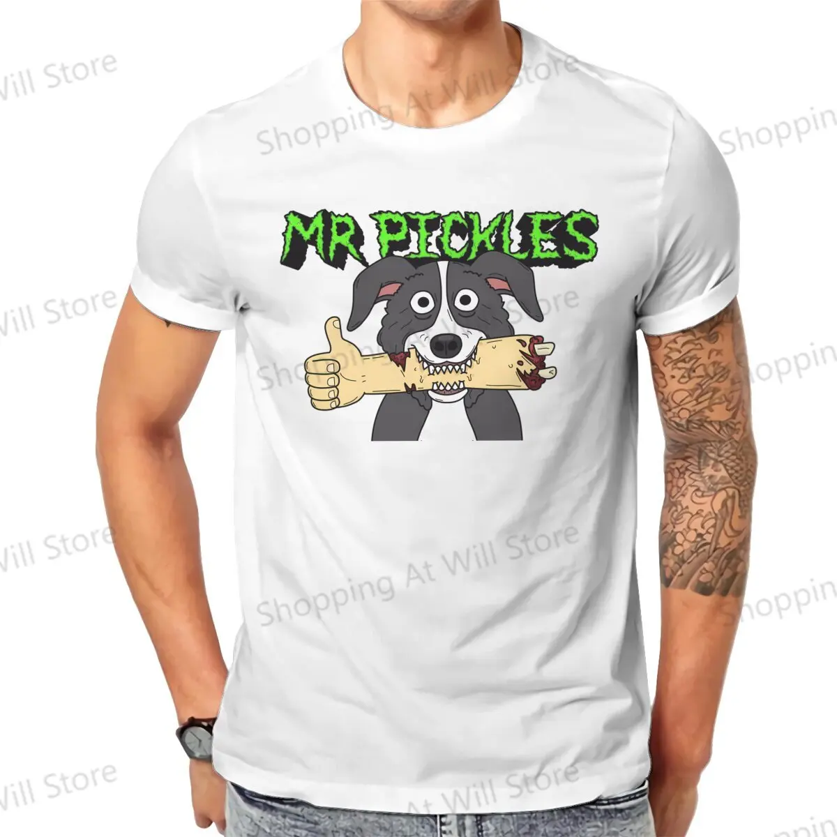 Tops 100% Cotton Fun Fashion Terror Dog Alphabet Men's and women's T-shirts Mr Pickles O neck short sleeved Tshirt