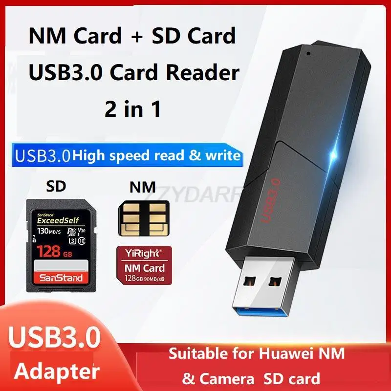 New USB3.0 NM Card Reader 2 in 1 Nano Memory Card& SD Card Reader Portable USB Flash Memory Card Adapter for Huawei Honor Laptop