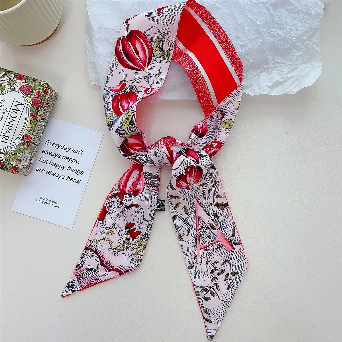 26 Letter Printed Headband 100x6cm Fashion Small Silk Scarf For Women New Design Brand Scarves Women\'s Bags Hair Tie Accessories