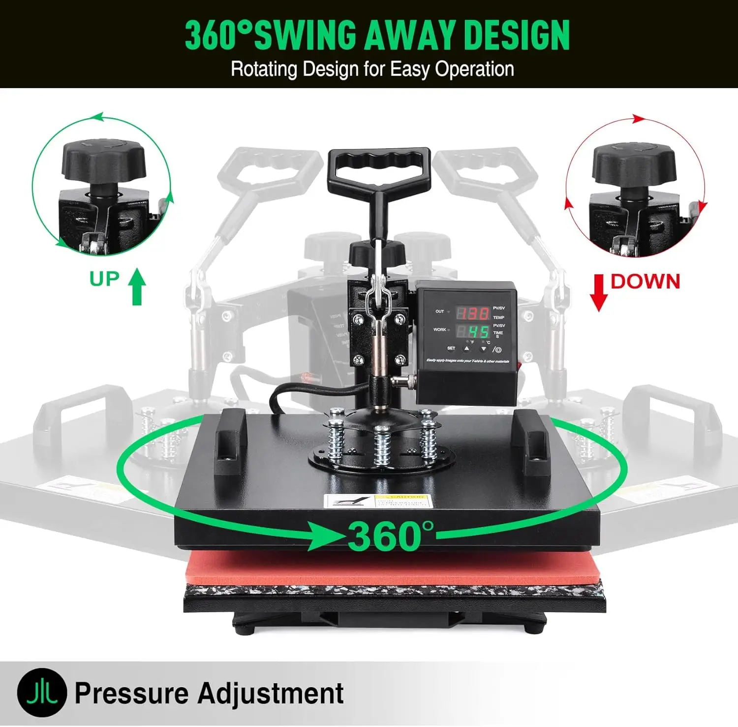 Slendor Heat Press 15x15 inch 5 in 1 Heat Press Machine 360 Degree Swing Away Digital Tshirt Press Machine Multifunction Sublima