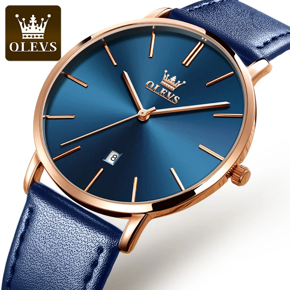 OLEVS-reloj de cuarzo ultradelgado para hombre, cronógrafo minimalista de 6,5mm, resistente al agua, con correa de cuero, a la moda, nuevo