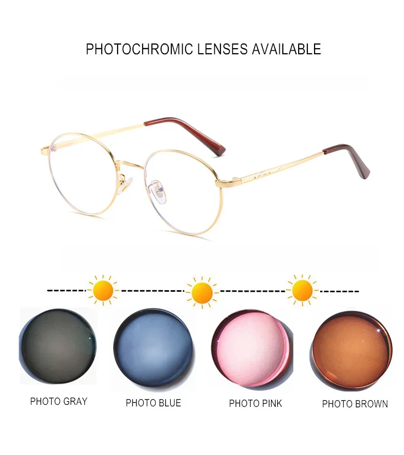 Myopie-Brille, Kugel – 0,5 bis – 10 Damen und Herren, photochrome oder blaues Licht blockierende Gläser, Legierungsrahmen, verschreibungspflichtige Brillen F502 – Detail 4