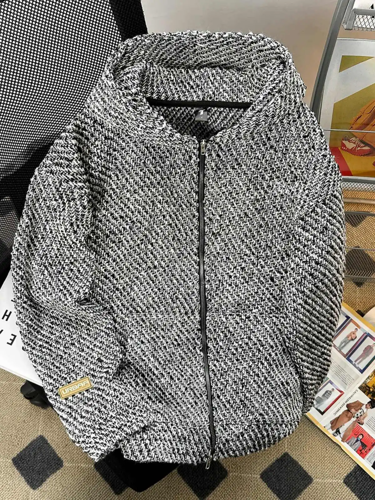 

Женская серая осенняя твидовая куртка, пальто, винтажное Harajuku, эстетичная толстовка с длинными рукавами и вышивкой, верхняя одежда, одежда 2000-х годов, 2025