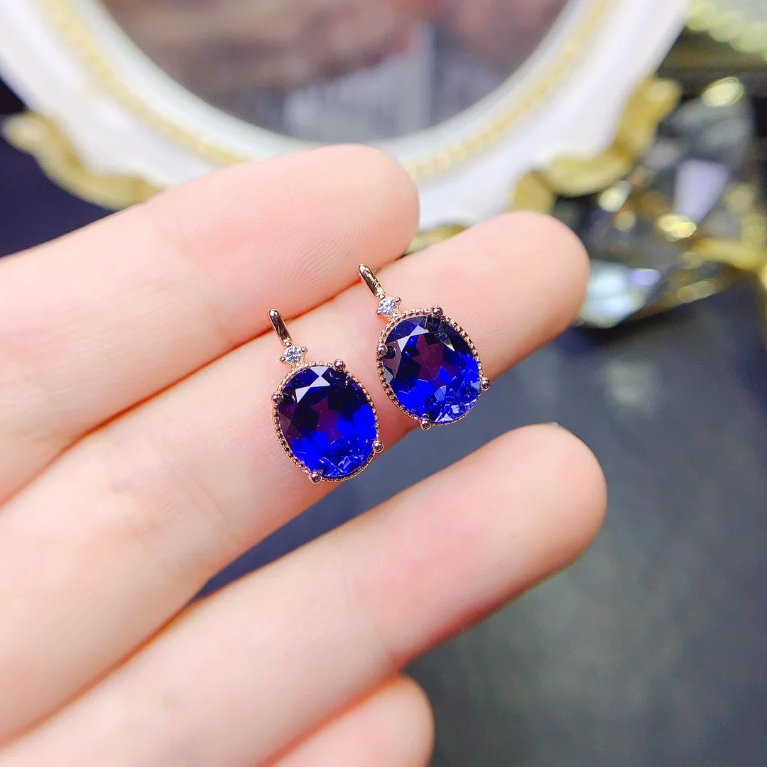 Sapphire Tự Nhiên Bông Tai Nữ Bạc 925 Cưới Đá Quý Miễn Phí Vận Chuyển Bông Tai Sterling Chứng Nhận Trang Sức Boutique