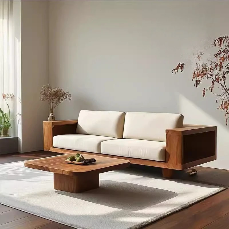 Medieval style living room solid wood sofa small apartment household creativity, simple leisure removable and washable bed