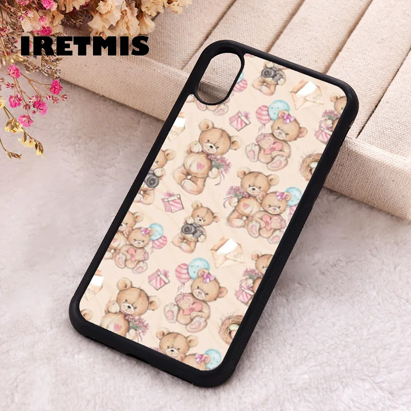 Iretmis Phone Cover Case For iPhone X XS Max XR 11 12 13 PRO MINI 14 15 16 Plus Rubber Silicone Teddy Bear