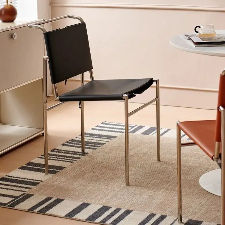 

Luxury Rocbrun Style Dining Chairs: Italian Minimalist Saddle Leather & Stainless Steel - Nordic Designer Elegance for Home