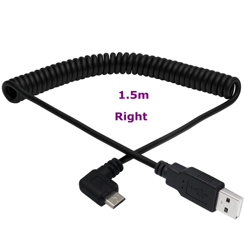 3-metrowy kabel przejściowy USB 2.0 A męski na Micro USB 5-pinowy pod kątem 90 stopni spiralny kabel przejściowy 5 stóp do odtwarzaczy MP3 aparatu cyfrowego