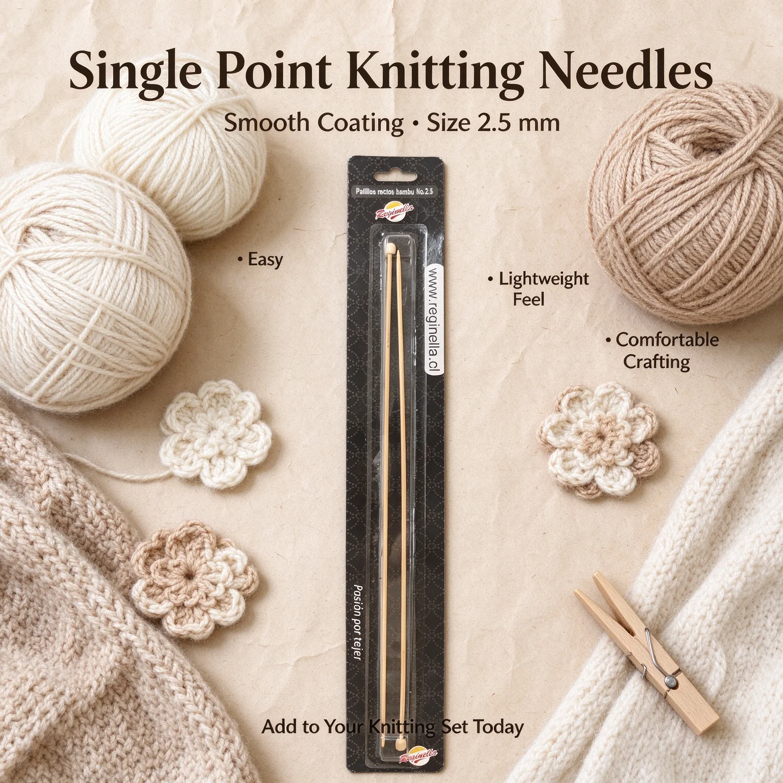 2Pcs Single Pointed Wooden Knitting Needles Eco-Friendly Smooth Yarn Garment Making Knitting Kit for Beginners DIY