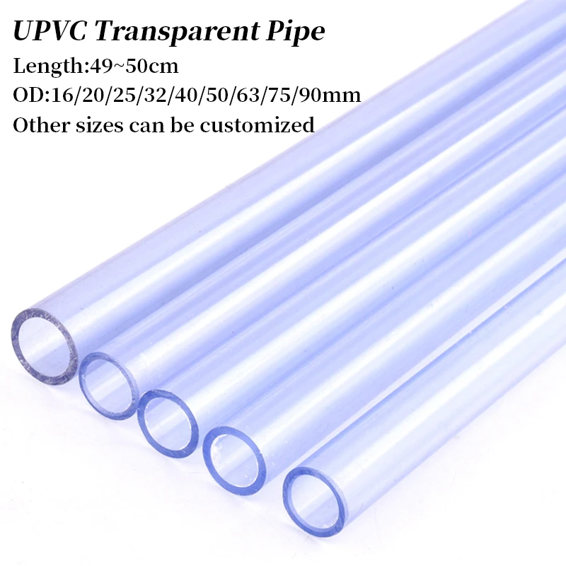 1Pc OD 16~90mm Transparent UPVC Pipe 50cm Length Aquarium Fish Tank Hard Tube Greenhouse Irrigation Garden Water Pipe Fittings