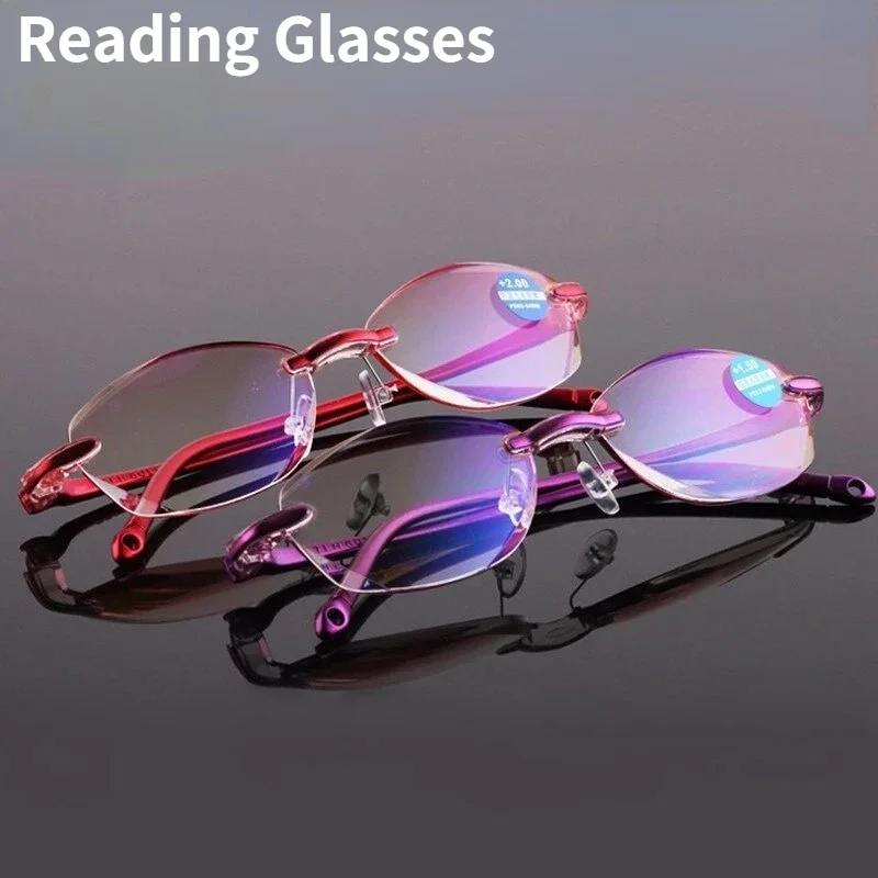 

Diopter +1.0 +1.5 +2.0 +2.5 +3.5 +4.0 Frameless Anti-blue Light Reading Glasses Women Ladies Presbyopia Eyewear