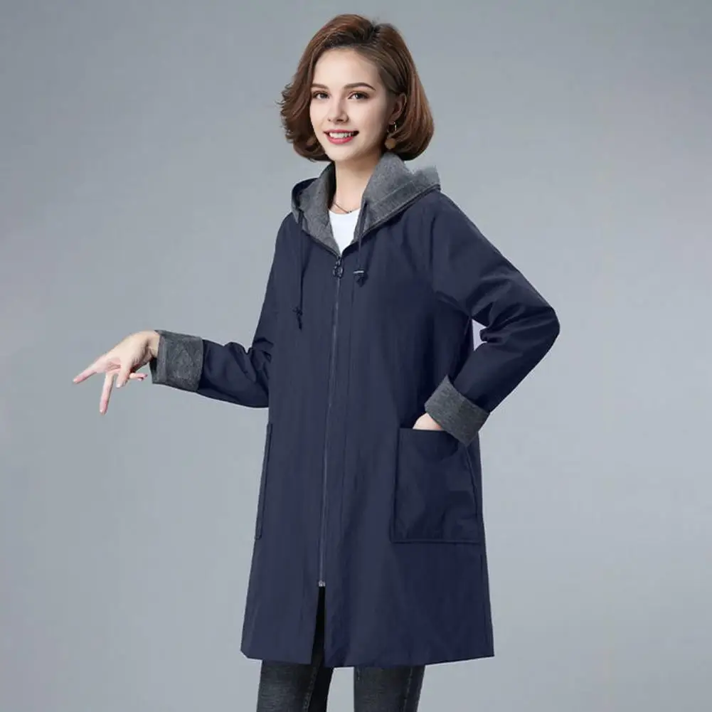 Veste Coupe-Vent à Capuche pour Femme, Style Cardigan, Grande Taille, avec Cordon de Serrage de Proximité, Fermeture à Glissière, Grandes Poches, pour le Printemps