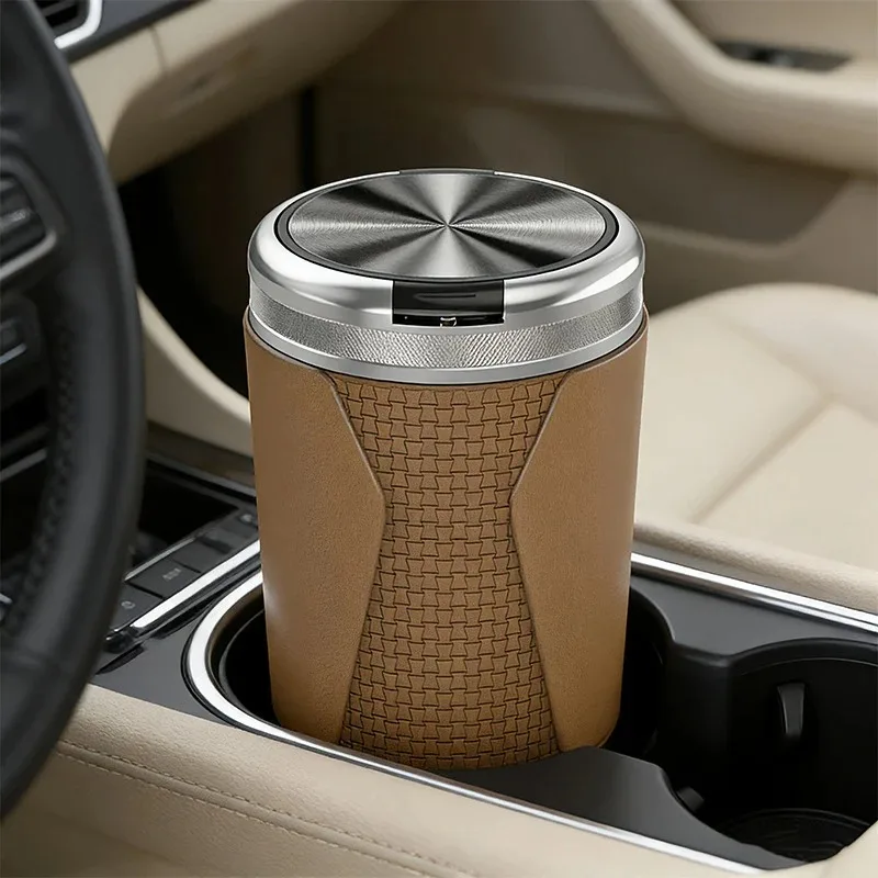 Universal Portable Car Ashtray with LED Night Light & Odor Proof Sealed Lid, Cup Holder Style Cigarette Ash Storage Auto Interio