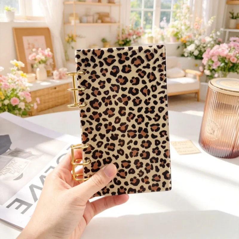 A6 Leopard Print Acrylic Cover Loose Leaf Journal Notebook Planner for Students School Stationery