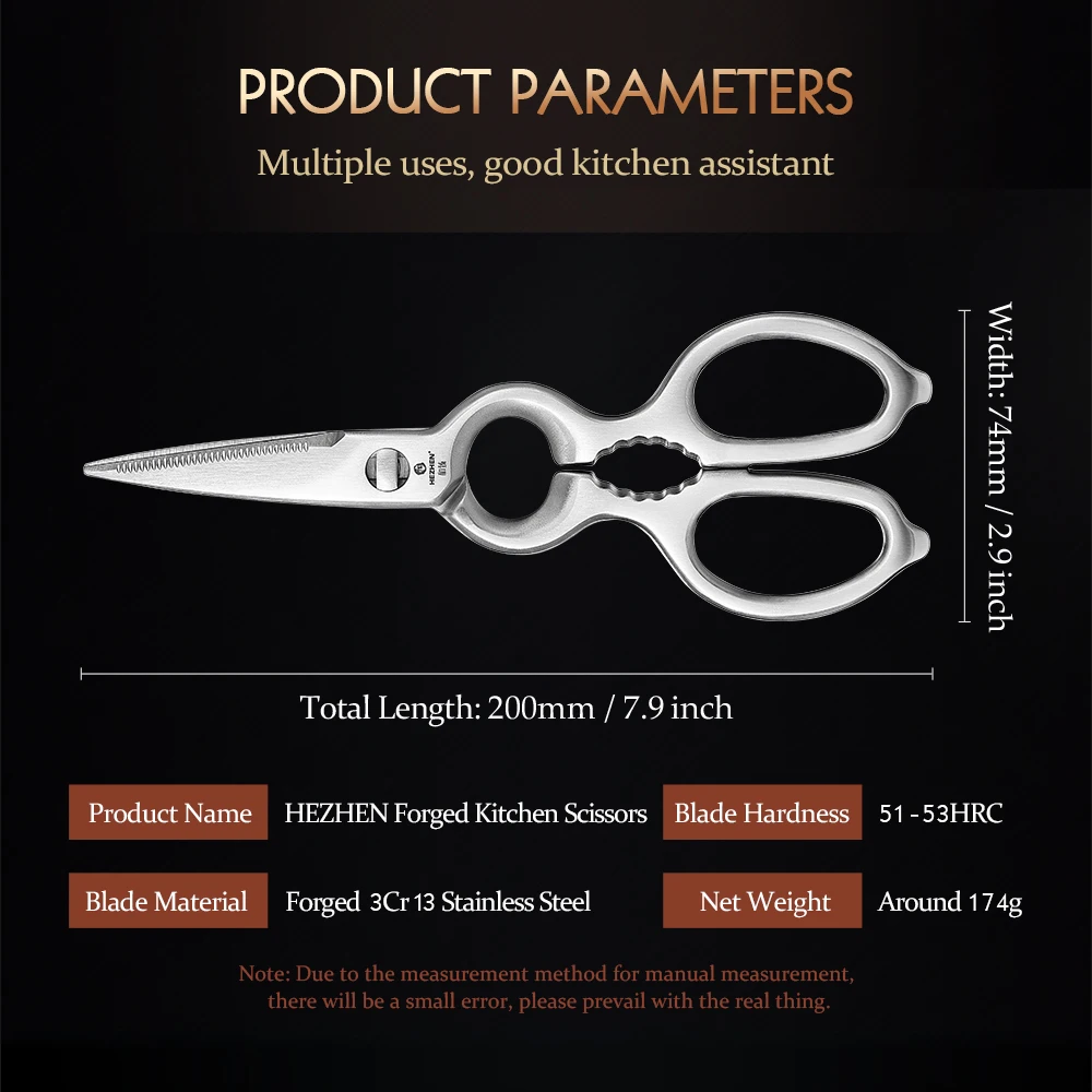 HEZHEN Kitchen Scissors Walnut Shears 3Cr13 Forged Steel Multifunctional Stainless Steels Gift Box