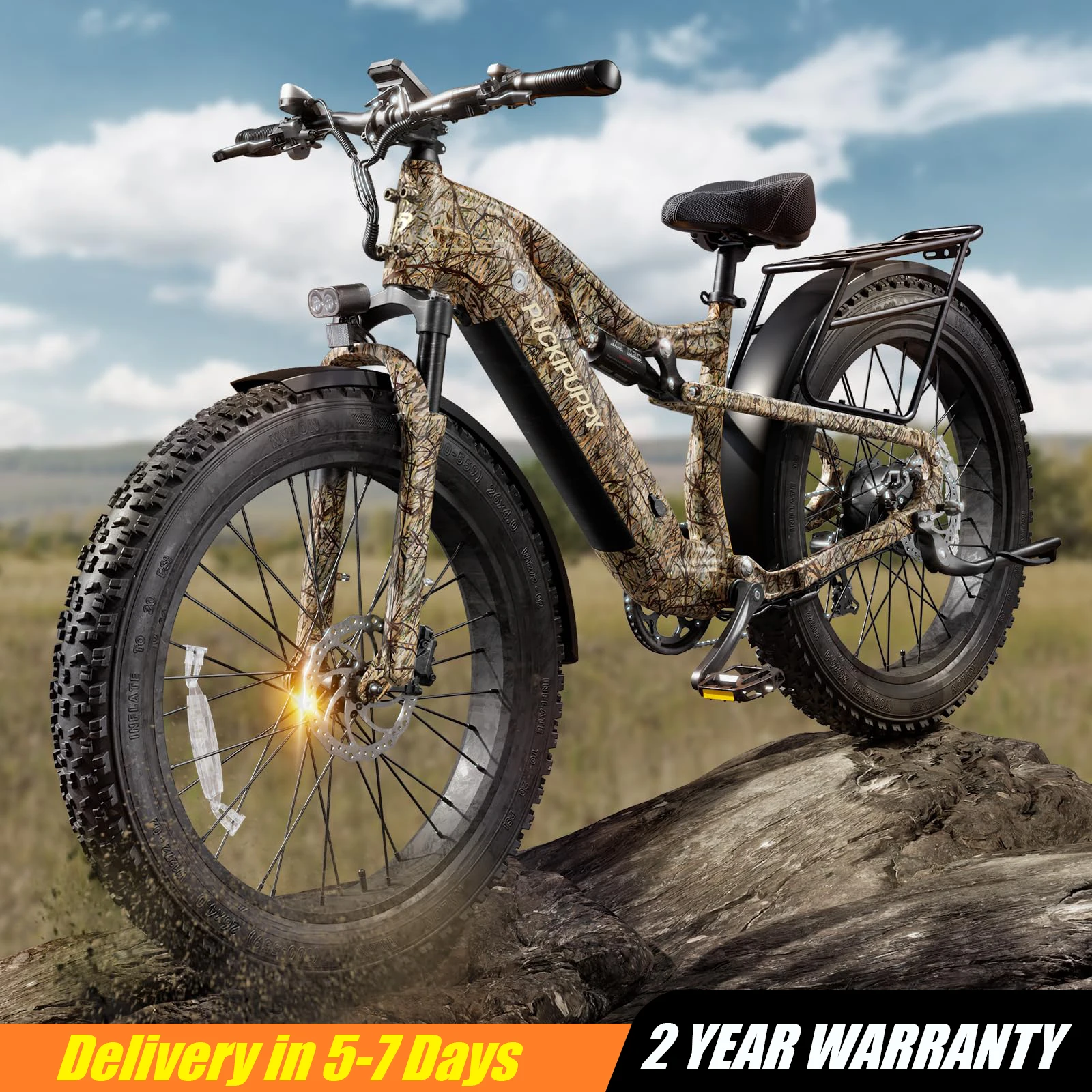 

PUCKIPUPPY Labrador-pro Электрический велосипед 26 дюймов Электрический горный велосипед с полной подвеской с толстыми шинами 1350 Вт Пик 48 В 20 Ач Аккумулятор Ebike
