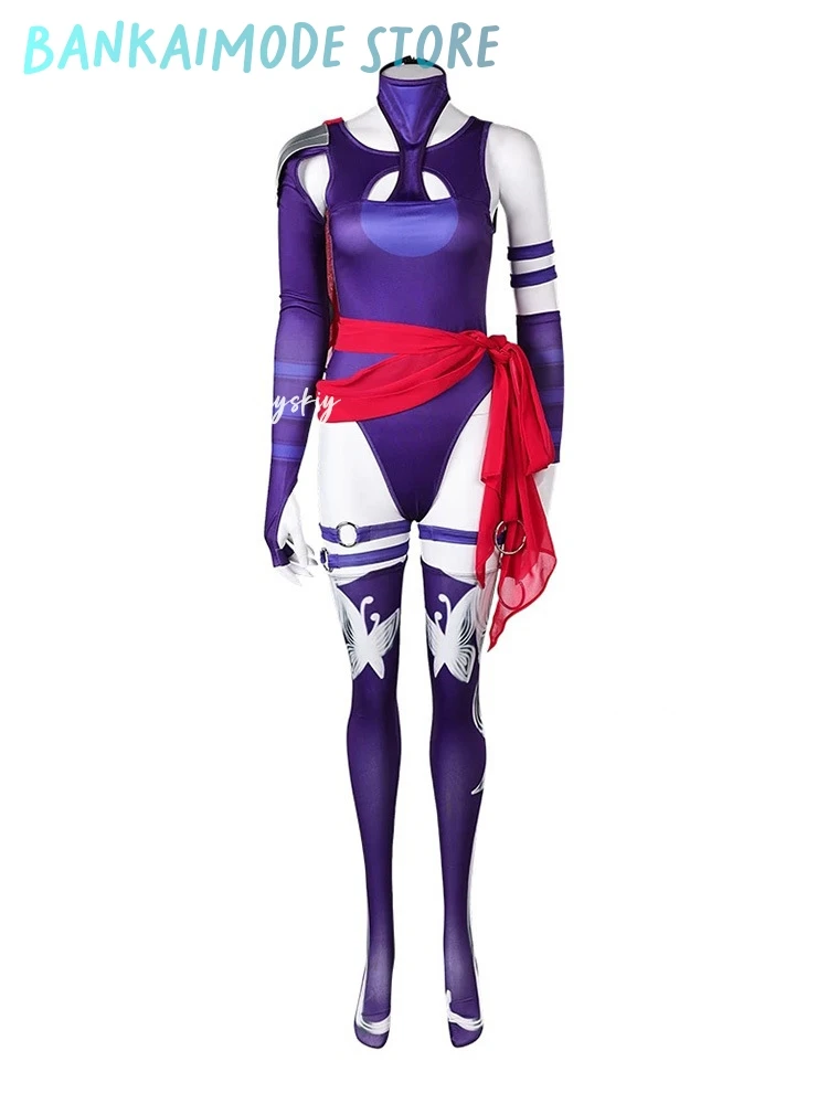 Mv Rivals Psylocke Sai Cosplay fantasía disfraz peluca guantes mono calcetines disfraz para mujeres adulto Halloween traje de fiesta de Carnaval