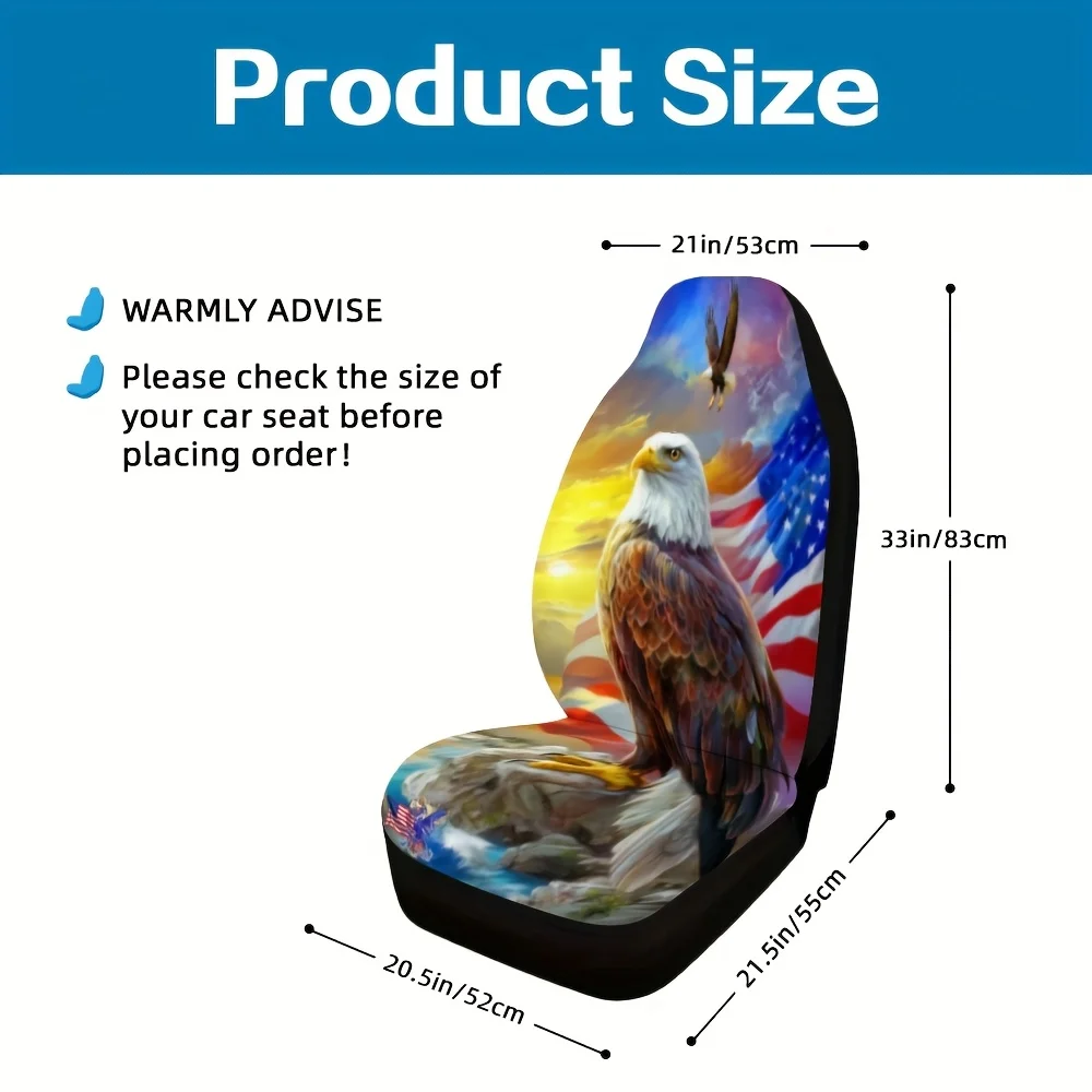 2pcs Compatible For All Front Seat Covers With Eagle Print - Soft & Durable Car Seat Protectors, Easy Install/Remove, Machine Wa