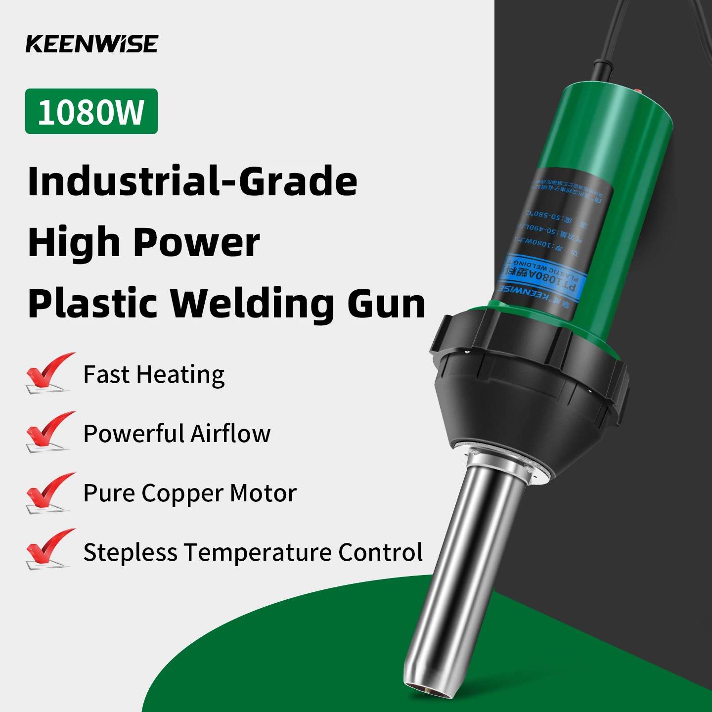 PT1080A 1080W Plastic Welding Gun Hot Air Welder for PP PE PVC PPR Sheet Pipe Vinyl Floor Repair