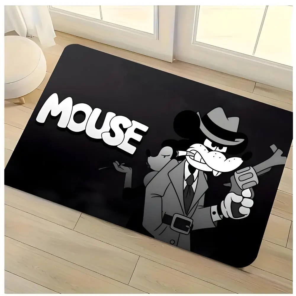 Cartoon Detective M-MousePI Floor Mat Washable Absorbent Flannel Door Mat Non-Slip Indoor Floor Rug