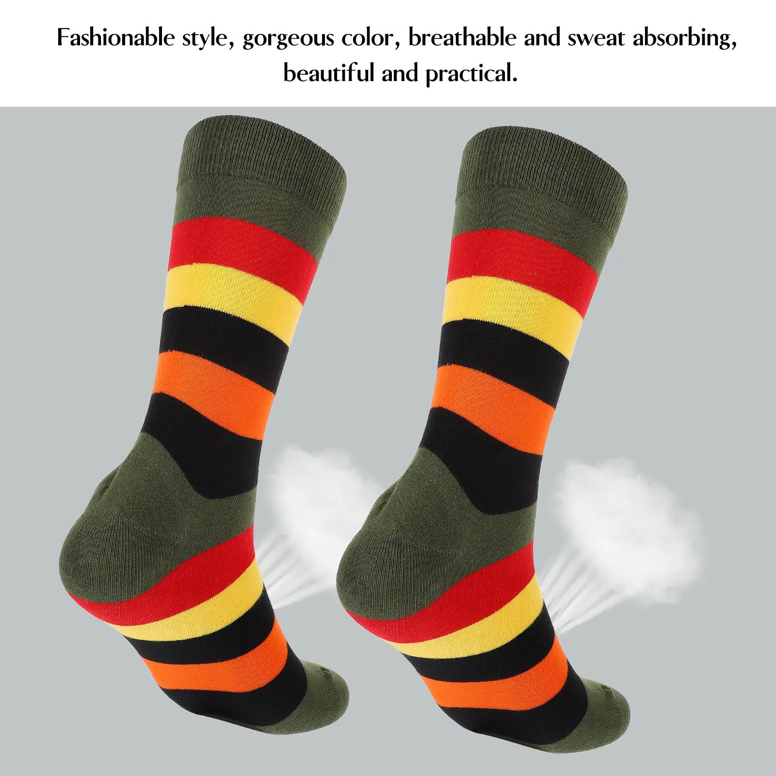 

1Pair Men Middle-Tube Socks Striped Cotton Warm Elastic Ankle Fit Winter Mid-Calf Stocking Breathable Sweat Absorb Comfortable