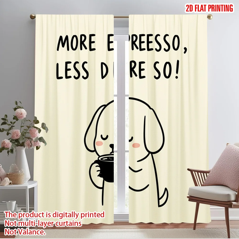 

2pcs 2D flat printing Window Treatment Curtains Cute Dog Espresso Depresso Polyester Without Electricity 0 Use for General
