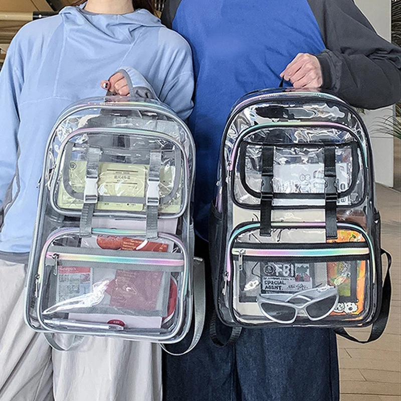 Jelly Transparent PVC Backpack High School College Student Backpack Swimming Beach Shoulder Bag Shopping Bag Trip Outing Daypack