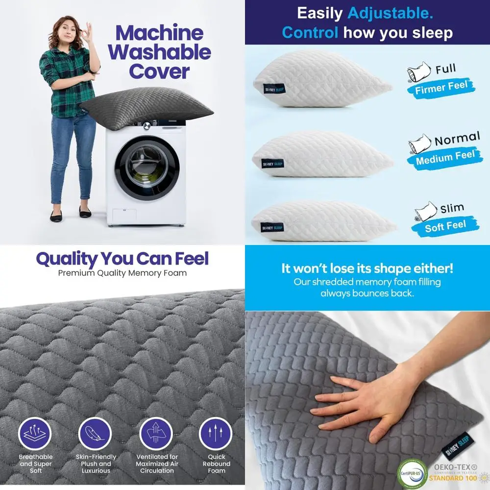 

Queen Size Memory Foam Pillows - Adjustable Support for Side & Back Sleepers - Neck & Shoulder Pain Relief - Customizable Height